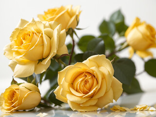 yellow roses on white background