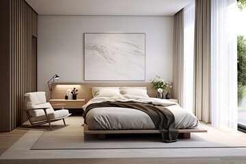 A modern bedroom in a minimalist style