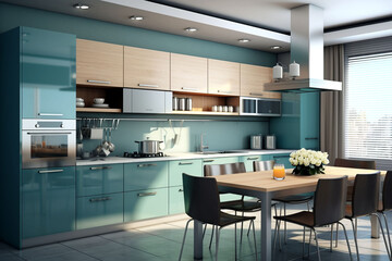 Obraz premium Interesting kitchen in blue