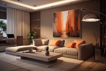 Living room in a classic style with a painting on the wall