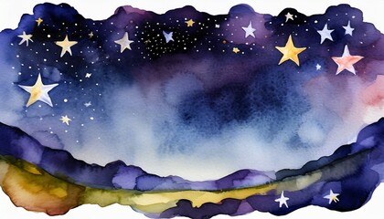 watercolor night space with stars border illustration tranparent background