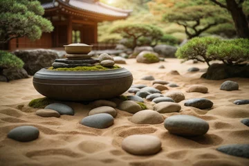 Afwasbaar fotobehang Minimalist zen japanese garden for spiritual meditation and relaxation © Eliya