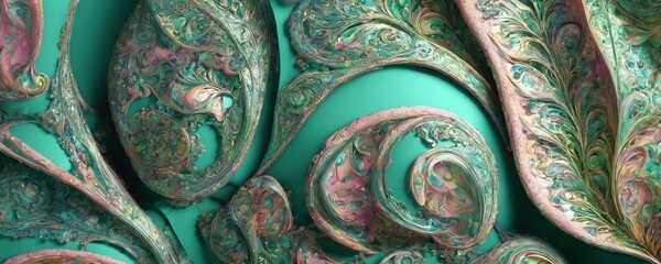 a green background with swirls and swirls