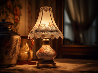 antique lamp on the table - obrazy, fototapety, plakaty