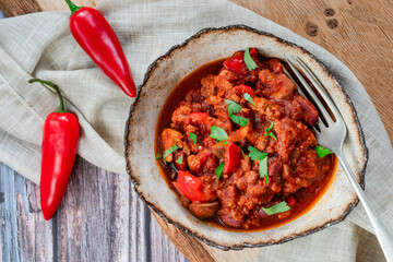 Vegetarian chili con carne with quorn mince - obrazy, fototapety, plakaty