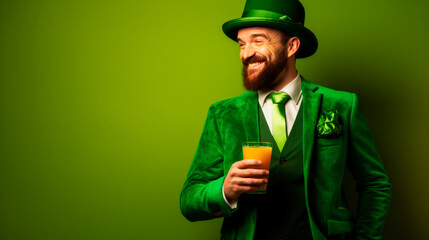 Irish man in green suit. Saint Patrick's Day