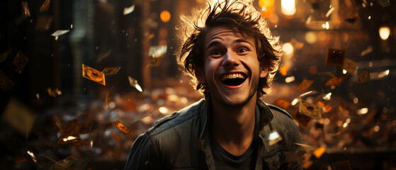 Fototapeta premium Joyful Euro Millions winner envisions life-changing happiness.generative ai
