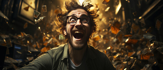Obrazy na Plexi  Joyful Euro Millions winner envisions life-changing happiness.generative ai