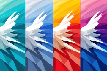  a multicolored background with a white feather on the left side of the image and a white feather on the right side of the right side of the image.