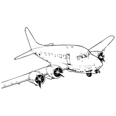 black and white illustration of airplane
