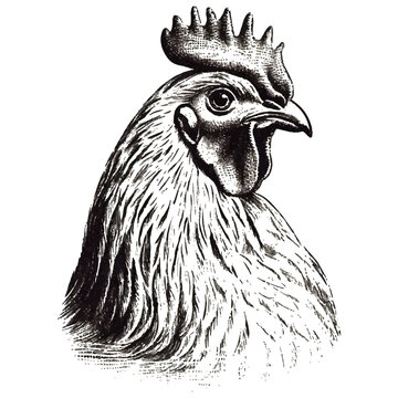 black and white illustration of chicken 
