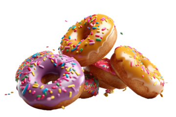 Minimal motion, colorful donuts with light frosting and sprinkles. generative ai