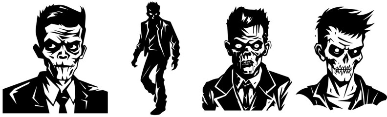 set of silhouettes of Zombie