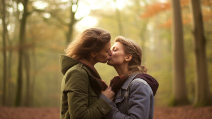 Fototapeta premium Female couple kissing.generative ai