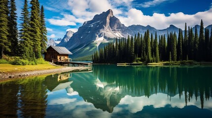 The beautiful scenery of emerald lake in yoho national park, british columbia, canada is a must-see. - obrazy, fototapety, plakaty