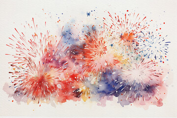 Pretty multicolpour loose watercolour style illustration of fireworks, great for social media, website headers, cards and invitations.