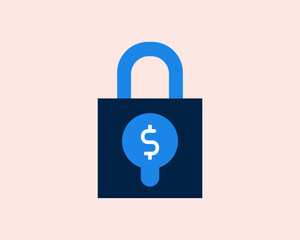 Lock with the image of a dollar . Vector illustration in flat style design.	