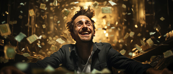 Joyful Euro Millions winner envisions life-changing happiness.generative ai - obrazy, fototapety, plakaty