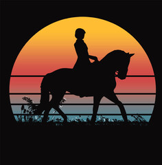 Retro Sunset ,Vintage Western Retro Cowboy western silhouettes set. Print ready vector design for Tshirt, Mug and printing item. Black and white view.horse vector design.color bundle .