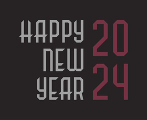 Happy New Year 2024 Abstract Gray And Maroon Graphic Design Vector Logo Symbol Illustration With Black Background