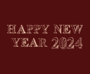 Happy New Year 2024 Abstract White Graphic Design Vector Logo Symbol Illustration With Maroon Background