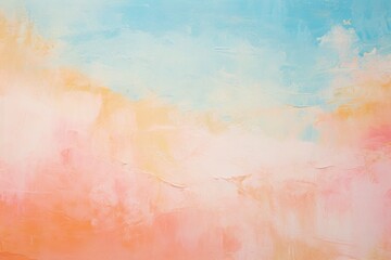 Abstract textured painting with blue, pink, and orange pastel colors, peach fuzz, background 