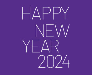 Happy New Year 2024 Abstract White Graphic Design Vector Logo Symbol Illustration With Purple Background