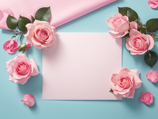 pink rose and blank card