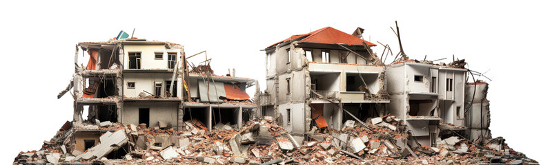 Destroyed houses in urban ruins, cut out