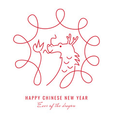 Happy Chinese New Year. Year of the Dragon. Lunar New Year. Hand-drawn abstract Chinese dragon. Vector illustration. - obrazy, fototapety, plakaty