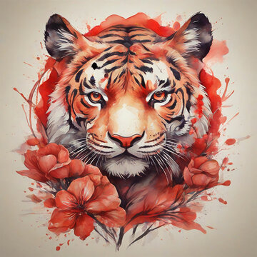 Abstract watercolor tiger face illustration