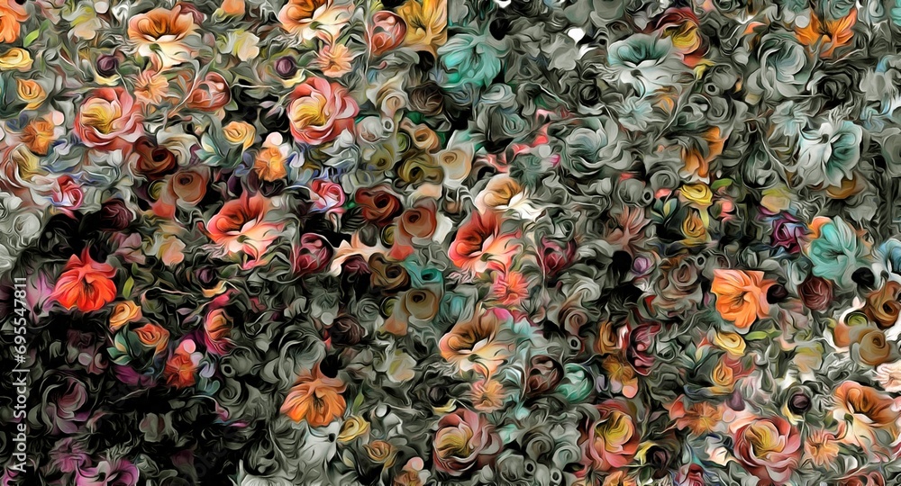 Aufkleber computer graphics of abstract floral psychedelic background stylization of colored chaotic stickers 