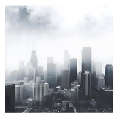 Cityscape with clouds and skyscrapers in the fog. 3d rendering