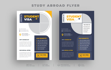 Study abroad flyer, Student visa and School admission flyer bundle, Editable online learning or higher education print flyer template pack