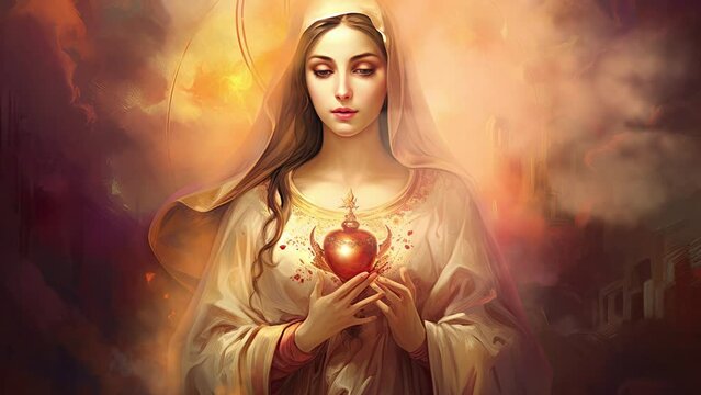 Holy virgin Mary holding immaculate heart