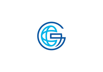tech global logo, letter g globe data technology icon design template
