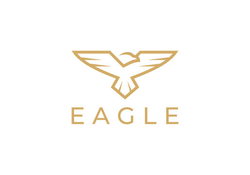 simple golden eagle logo, linear style icon design template.	
