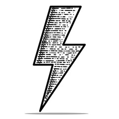 lightning vector engraving style hand drawn black and white icon