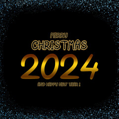 Merry Christmas and Happy new Year 2024 text on black background.