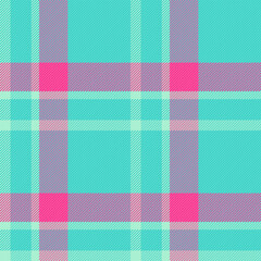 Brazil fabric pattern check, finish background plaid seamless. Christmas ornament textile tartan vector texture in teal and pink colors.