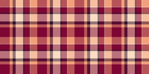 Finish pattern plaid vector, living room texture seamless check. Geometric textile fabric tartan background in pink and orange colors. - obrazy, fototapety, plakaty
