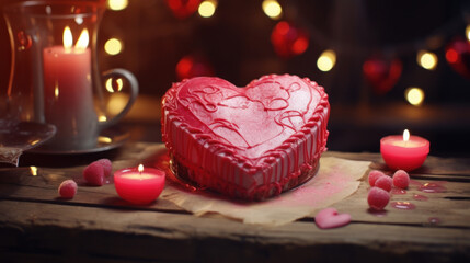 A heart-shaped cake or pie baked for Valentines Day.