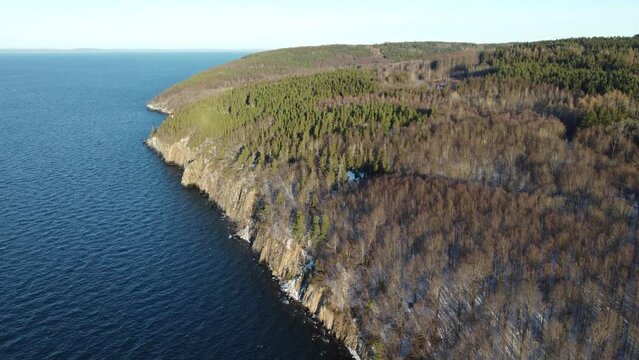 Winter shot of Omberg Mountain and lake Wattern in Ostergotland, Sweden