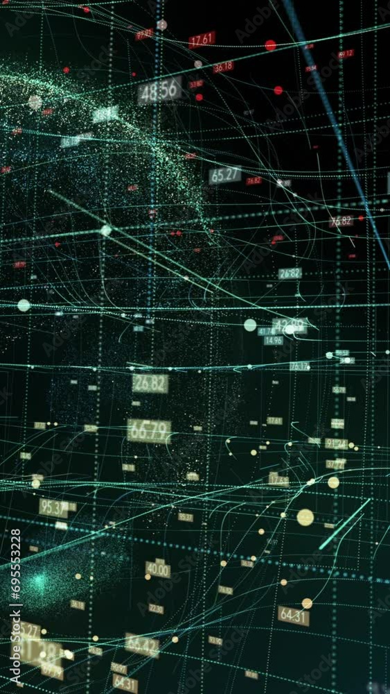 Canvas Prints spinning earth with digital data grid vertical design in 9:16 ratio for smartphone and social media.