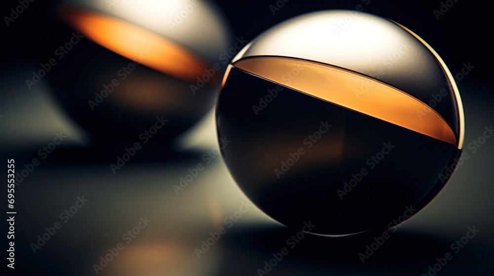 Aufkleber a close up of two shiny objects sitting on a table, ai