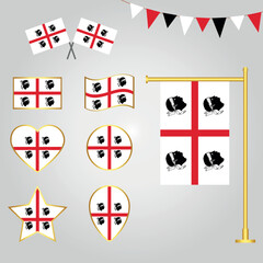 Collection of Italy state Sardinia flag designs emblems and icons in different shapes	