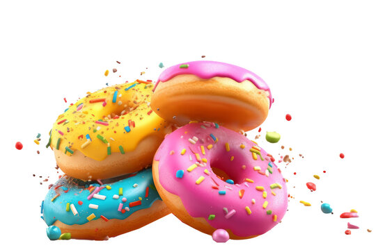 Minimal motion, colorful donuts with light frosting and sprinkles. generative ai