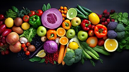An image featuring a colorful array of fresh fruits and vegetables, highlighting their vibrant hues and diverse nutritional content.