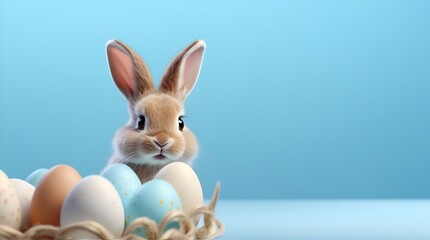 Obraz premium cute easter bunny on bluebackground -space for text