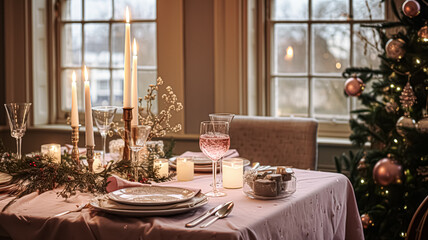 Festive date night tablescape idea, dinner table setting for two and Christmas, New Year, Valentines day decor, English country home styling